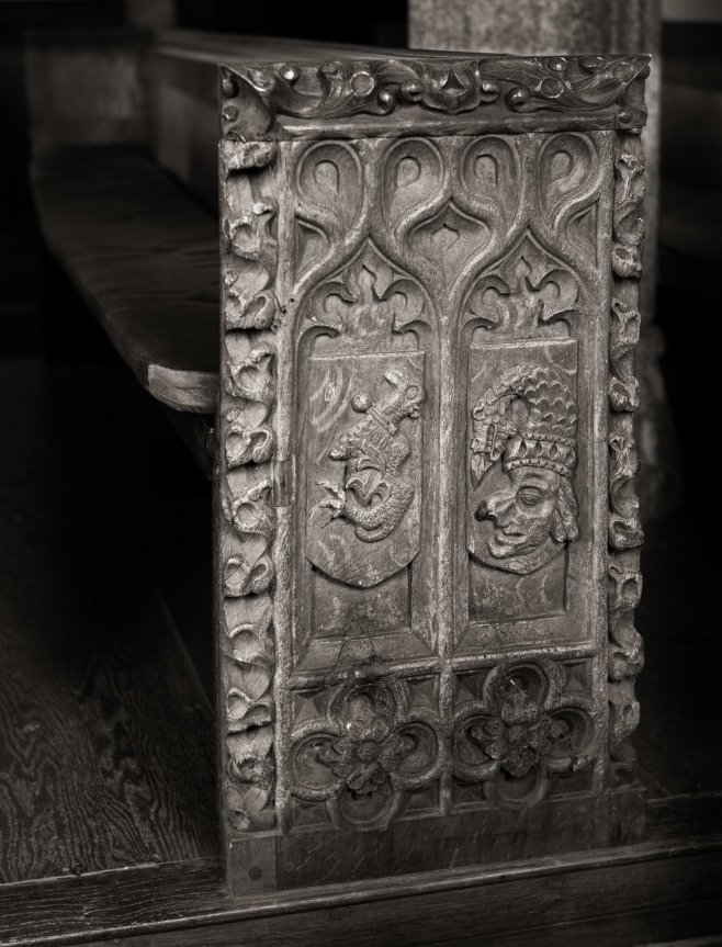 Carved bench end